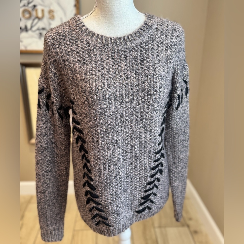 GEEGEE Textured Knit Sweater Metallic Accemts and Black Lace Up Detail